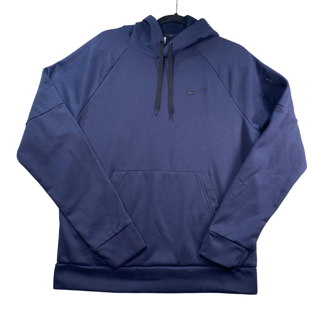 Nike Therma-FIT Mens Navy Blue Pullover Hoodie Embroidered Swoosh Size M‎